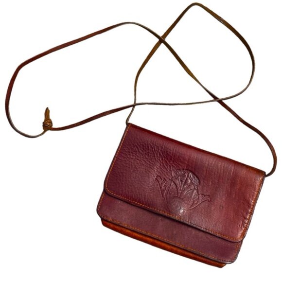 Genuine Leather Western Stamped Mini Purse Rustic Brown Cowhide Cowgirl Boho - Picture 1 of 15